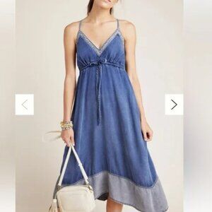 Pilco/Anthropologie Demin-Chambray Halter Dress with smocked open back, small